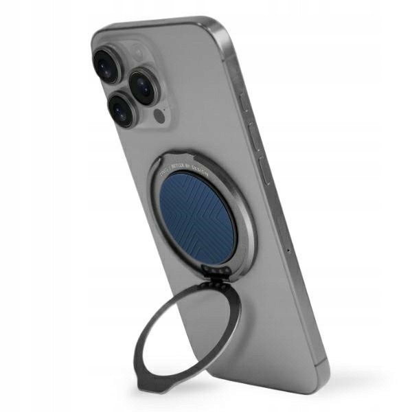 UNIQ GRIPFIT MAGNETIC LEATHERETTE GRIP AND ALUMINIUM RINGSTAND | SAPPHIRE BLUE